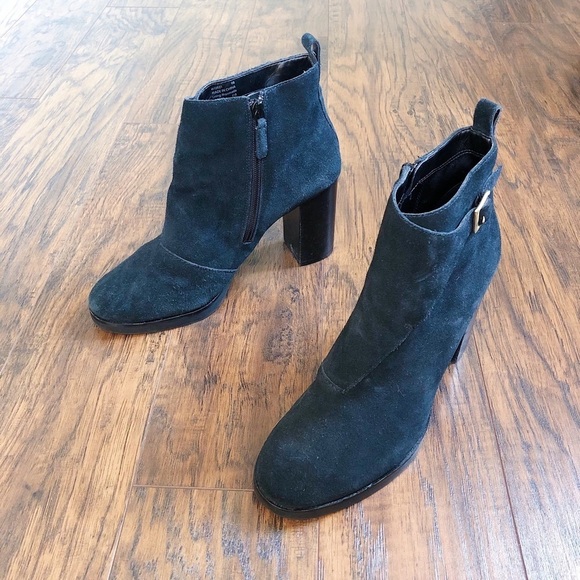 Cole Haan • Harrington Grand Riding Booties heel ankle boots black suede buckle - Picture 9 of 9